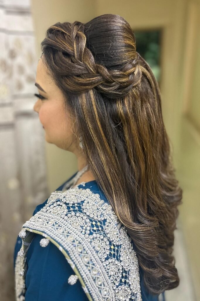 Half-Up Braided Crown with Voluminous Highlights