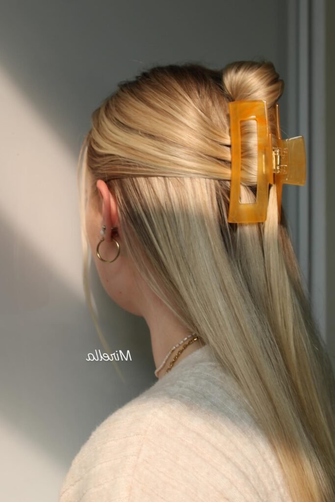Half-Up Half-Down Style with Rectangular Amber Clip