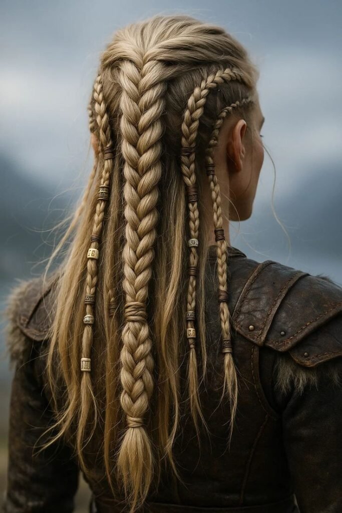 Half-Up Shield-Maiden Braid with Metallic Hair Cuffs