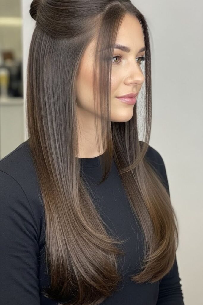 Half-Up Style with Sleek Face-Framing Tendrils