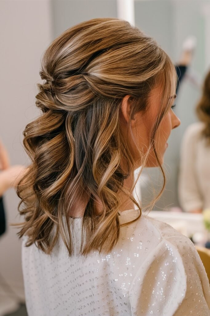 Half-Up Twisted Hairstyle with Soft Waves