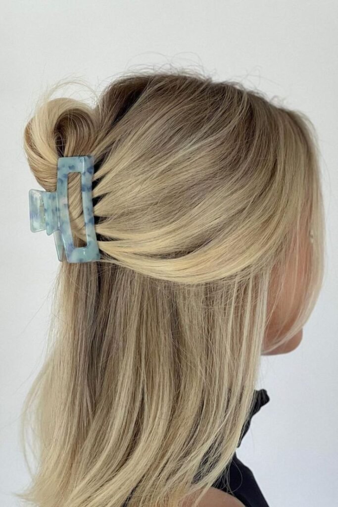 Half-Up Twisted Style with Matte Rectangular Claw Clip
