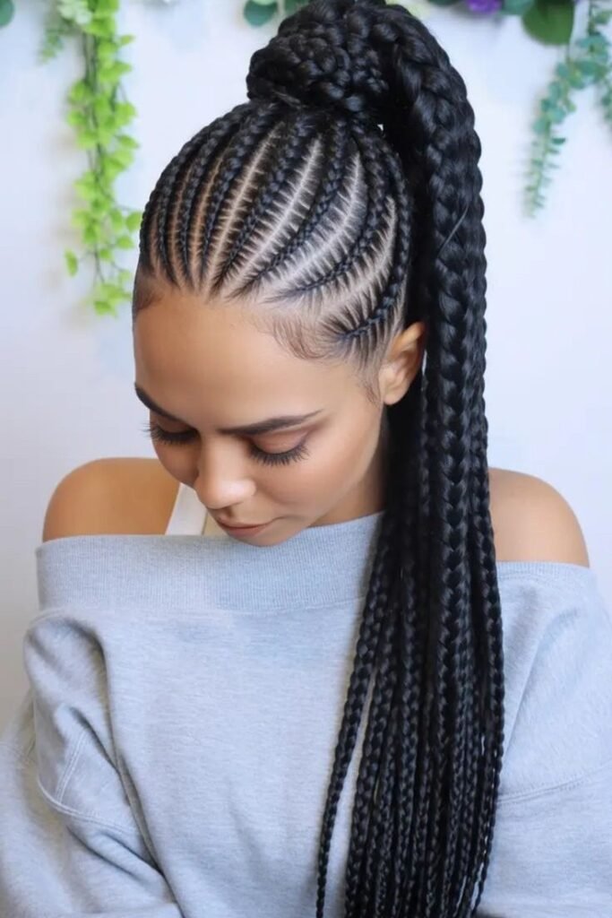 High Ponytail with Precision Feed-in Braids
