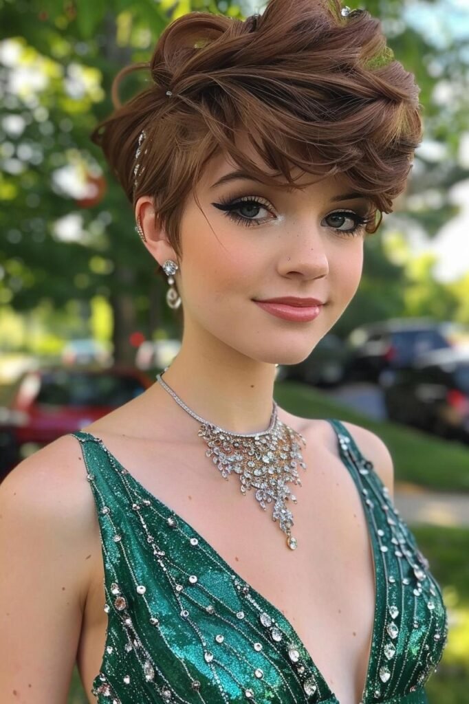 High-Volume Sculpted Pixie with Dramatic Side-Swept Fringe