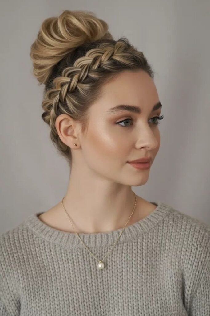 High Voluminous Top Knot with Braided Crown