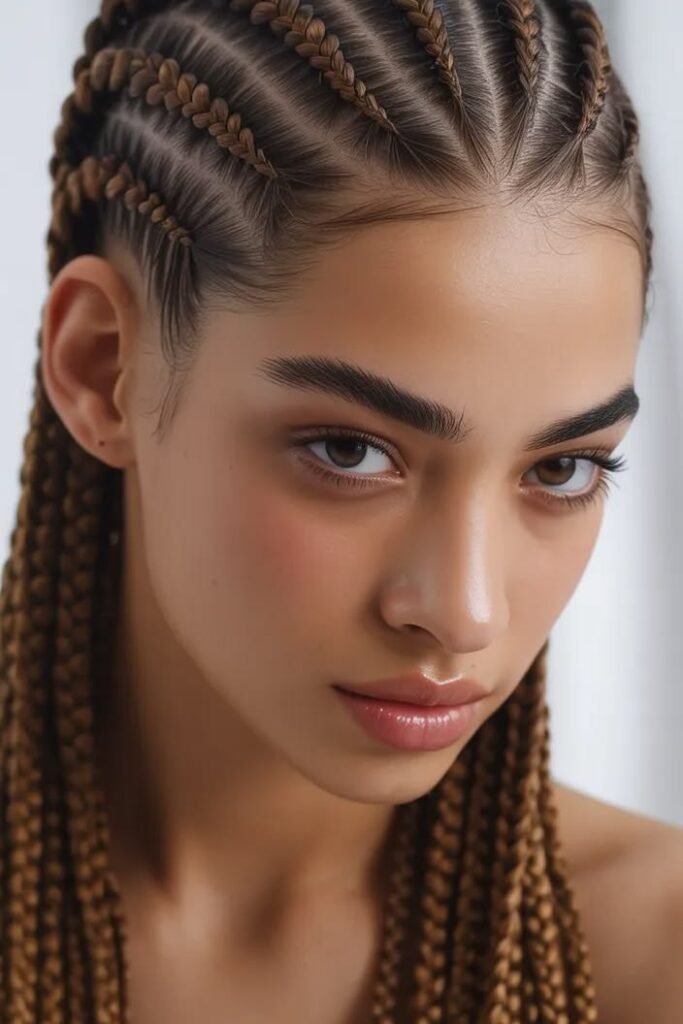 Honey Blonde Micro-Cornrows with Natural Finish