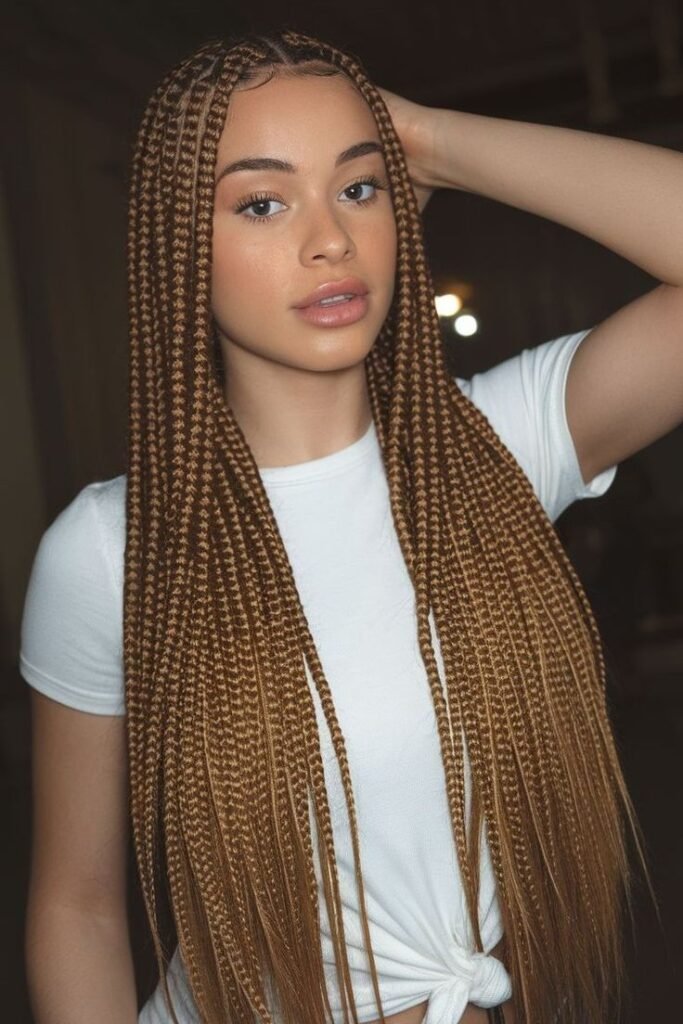 Honey Blonde Small Box Braids with Straight Ends