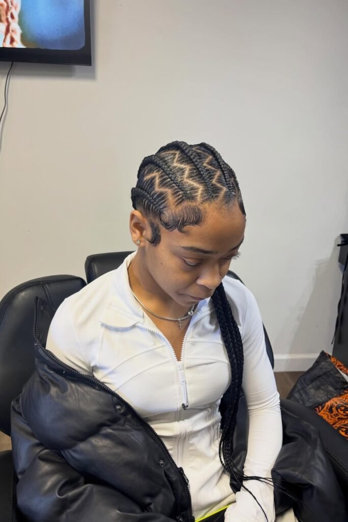 Horizontal S-Curve Stitch Braids with Classic Long Tails