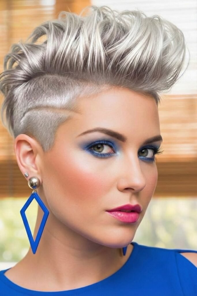 Icy Silver Pompadour with Disconnected Undercut and Shaved Detail