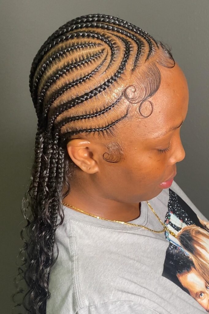 Intricate Swirl Pattern Braids with Curly Tendrils