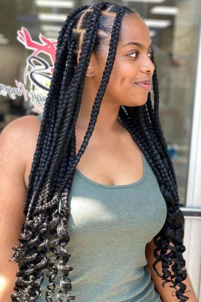 Jumbo Goddess Braids with Voluminous Curled Ends