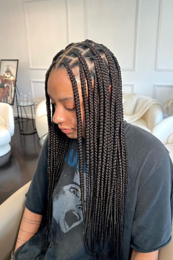 Jumbo Square-Parted Box Braids in Dark Espresso