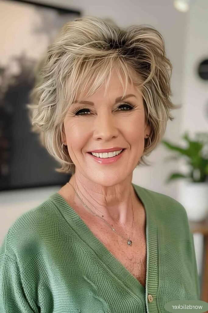 Layered Bob with Lifted Roots and Wispy Curtain-Style Bangs