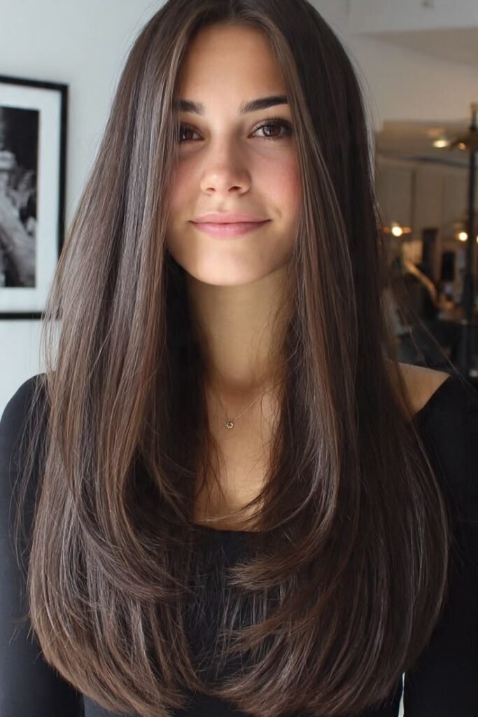 Long Layered Hair with Face-Framing U-Cut