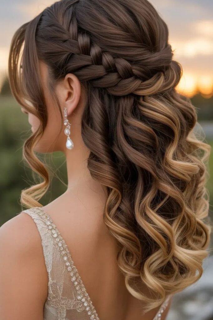 Loose French Braid Half-Updo with Honey Highlights