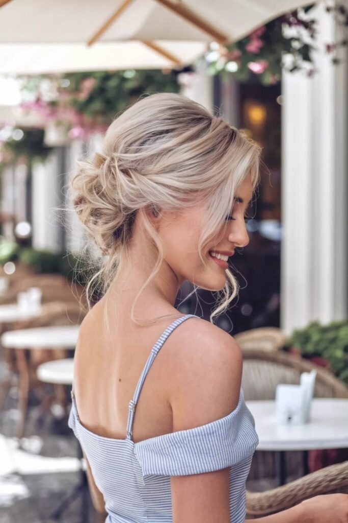 Loose Messy Updo with Romantic Face-Framing Curls