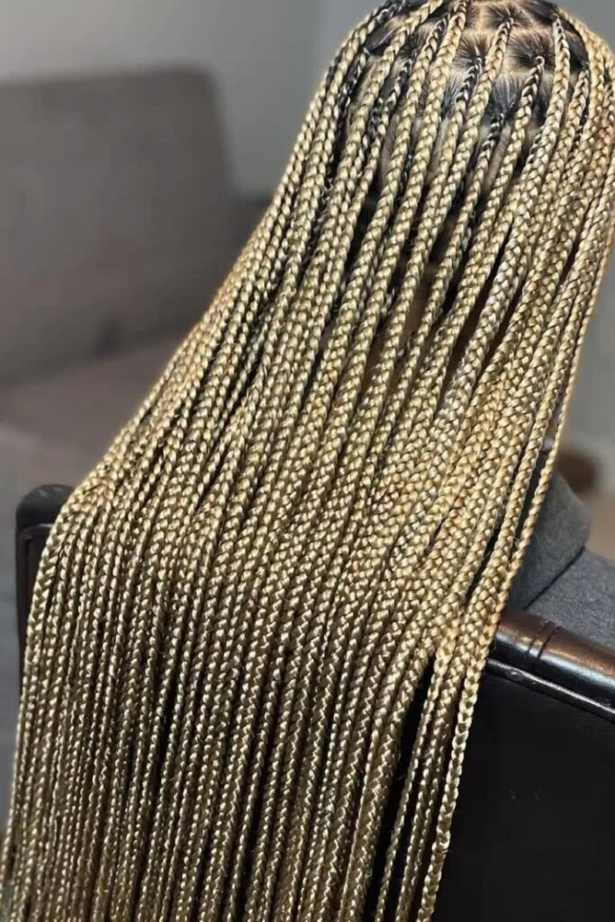 Medium Mid-Back Knotless Braids with Uniform Bricklay Parting