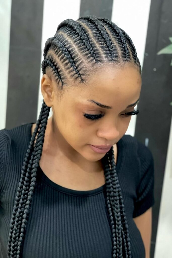 Medium Stitch Braids with Precise Parting