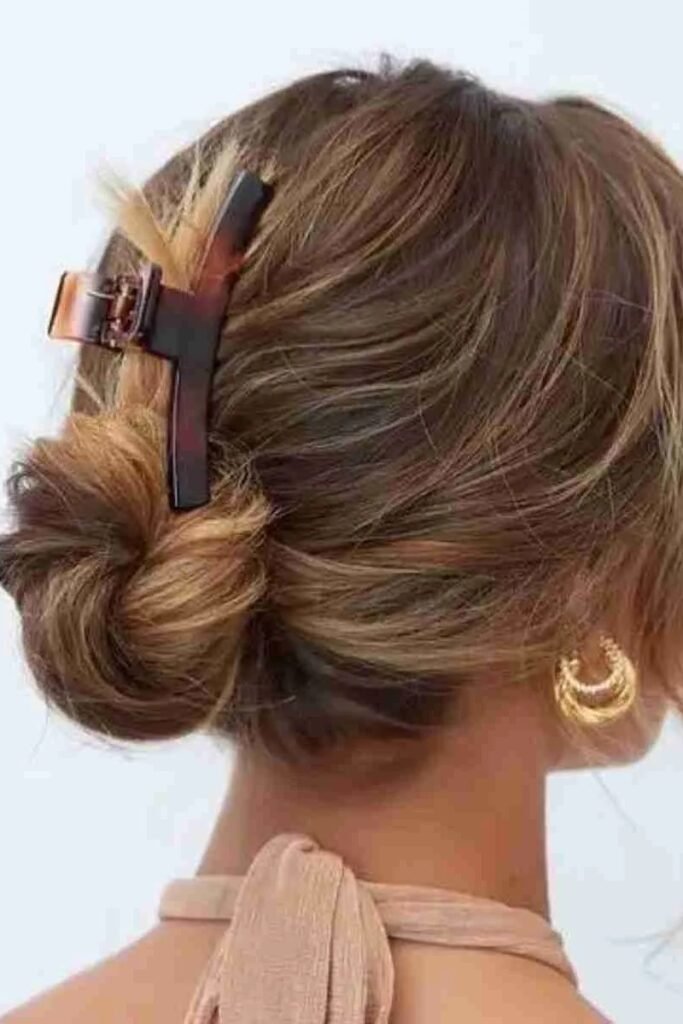 Messy Low Bun with Tortoise Shell Claw Clip