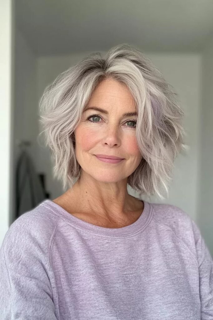 Messy Silver Pixie Bob with Textured Waves