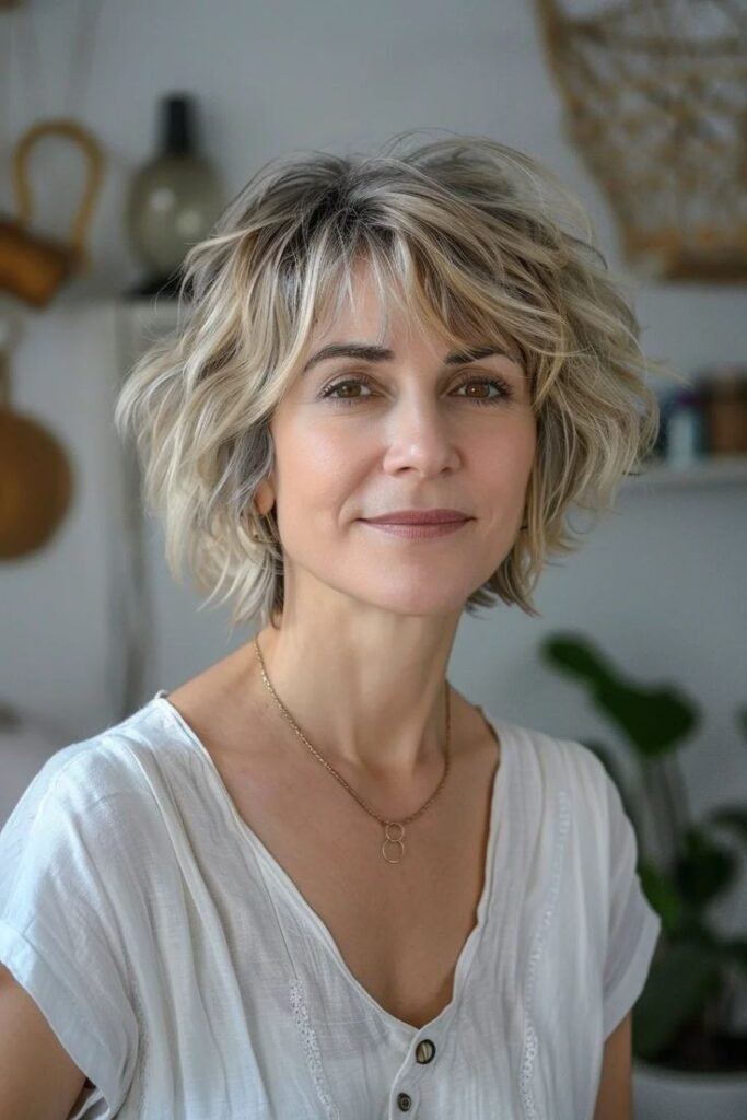 Messy Wavy Bob with Wispy Bangs