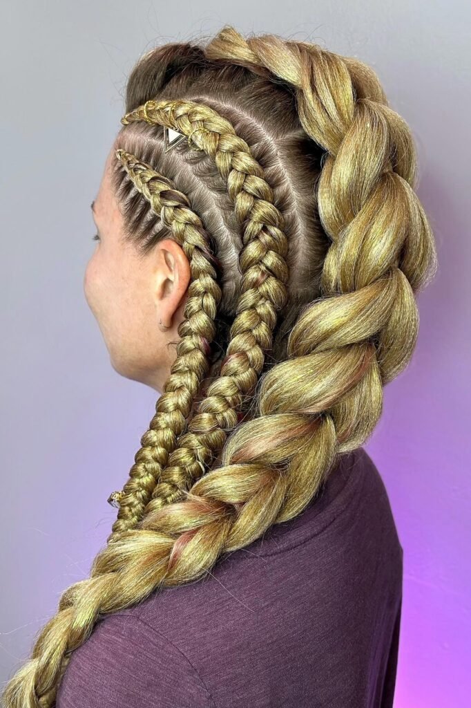 Metallic Green Tapered Braid with Side Cornrow Detailing