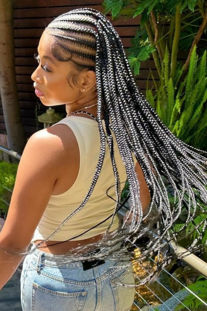 Micro Feed-in Braids with High-Contrast Silver Accents