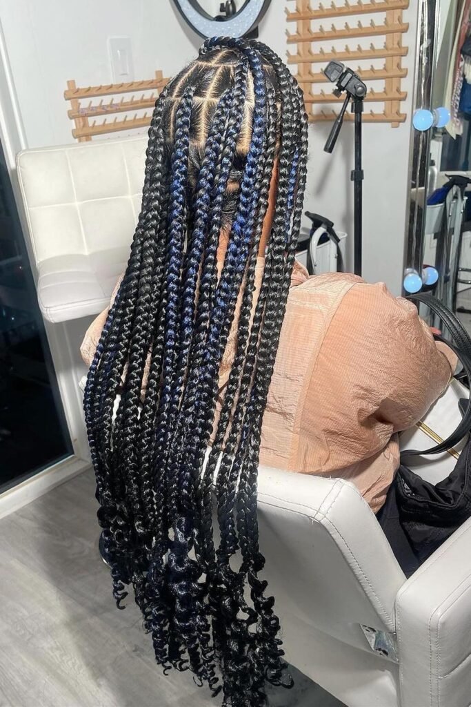 Midnight Blue Peek-a-Boo Braids with Spiraled Tips