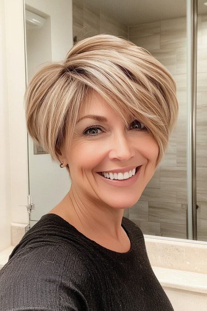 Modern Tapered Pixie Bob with Deep Side Part