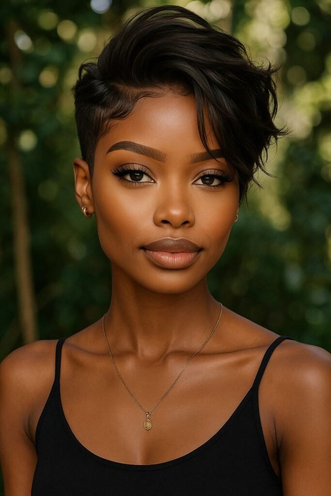 Modern Tapered Pixie with Dramatic Side Sweep