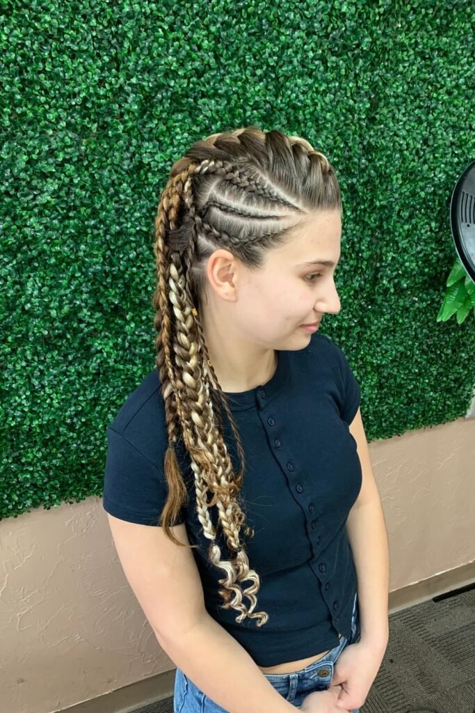 Multi-Tonal Blonde Side Braids with Wavy Curled Ends