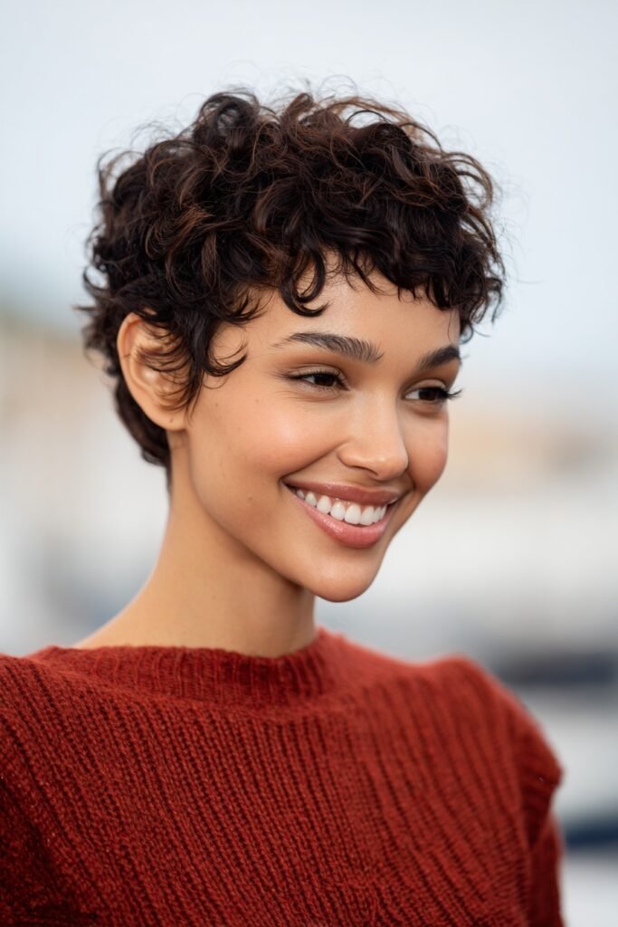 Natural Curly Pixie with Defined Edge Growth