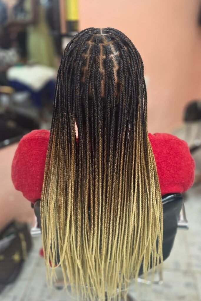 Ombré Knotless Braids from Dark Brown to Honey Blonde
