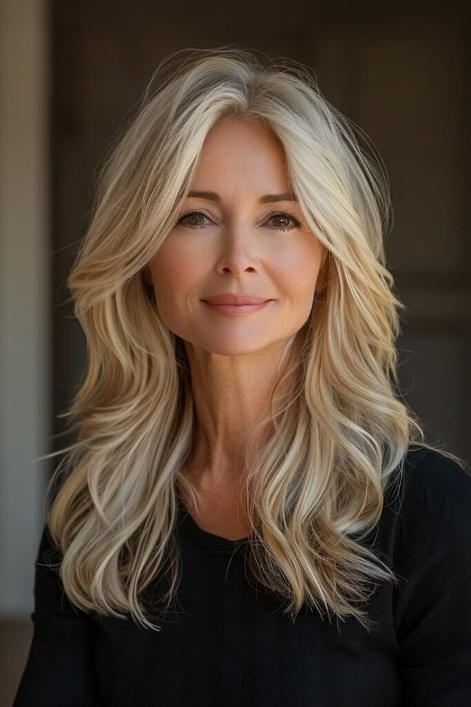 Pale Ash Blonde Long Layers with Seamless Blending