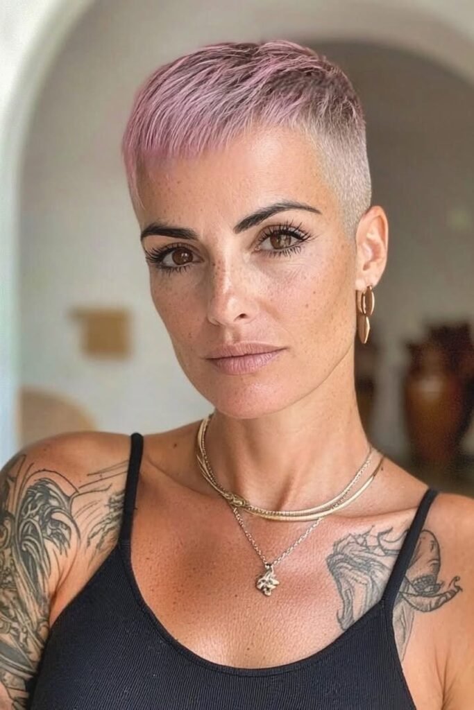Pastel Pink Buzz Cut with Faded Temples