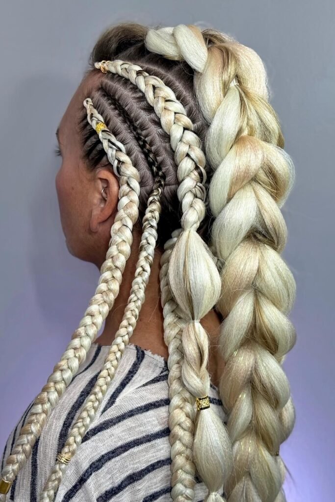 Platinum Blonde Bubble Braid with Contrasting Dark Roots