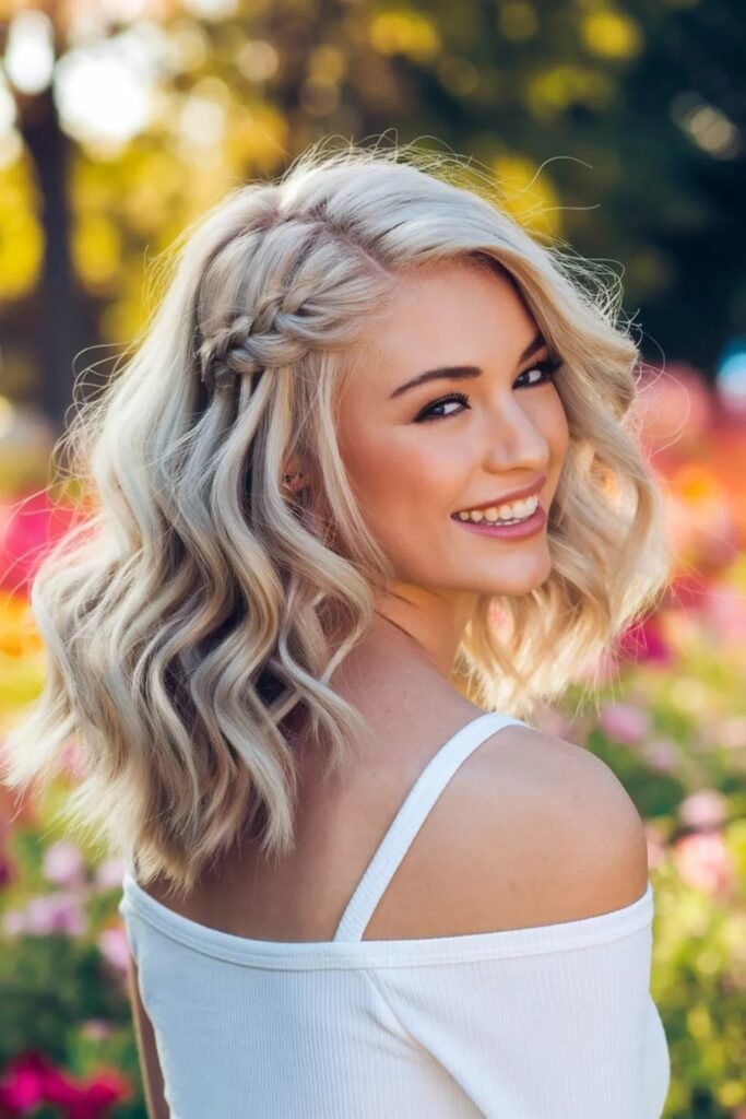 Platinum Blonde Side Braid with Soft Tousled Waves