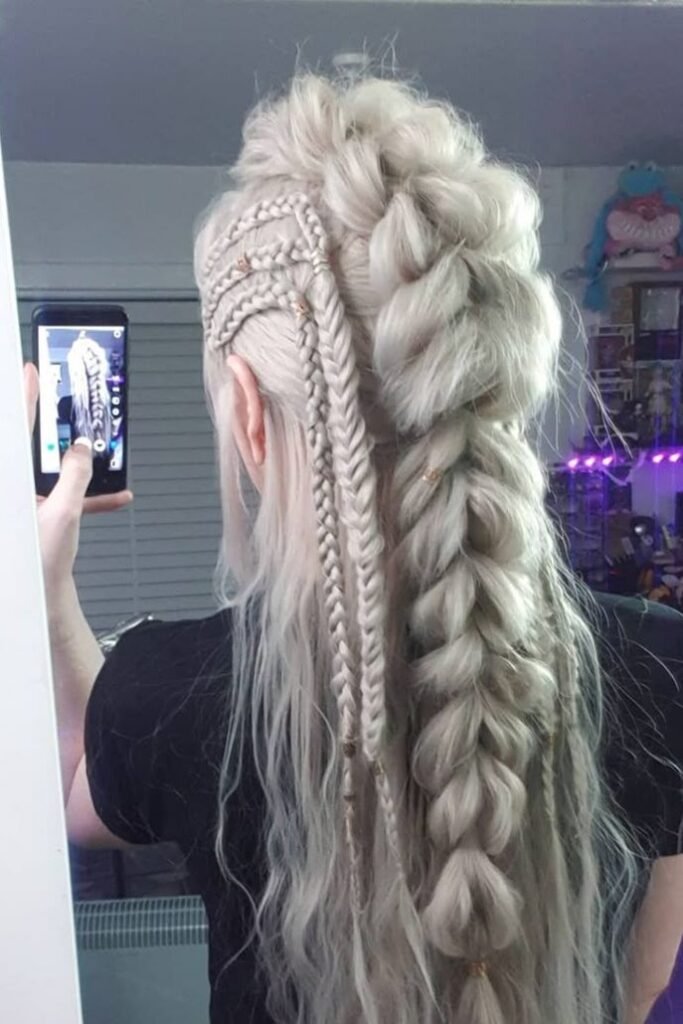 Platinum Blonde Viking Braid with Side Plaits and Undercut Detail