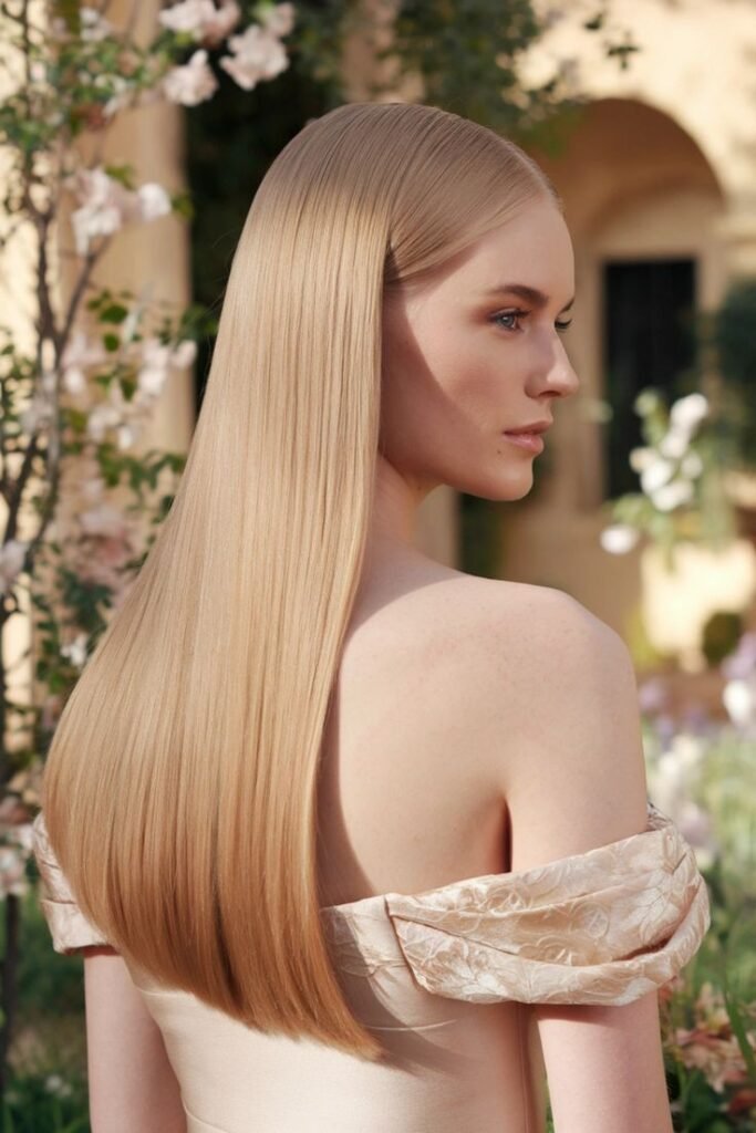 Polished Glass Hair with Sharp Blunt Cut and Side Part