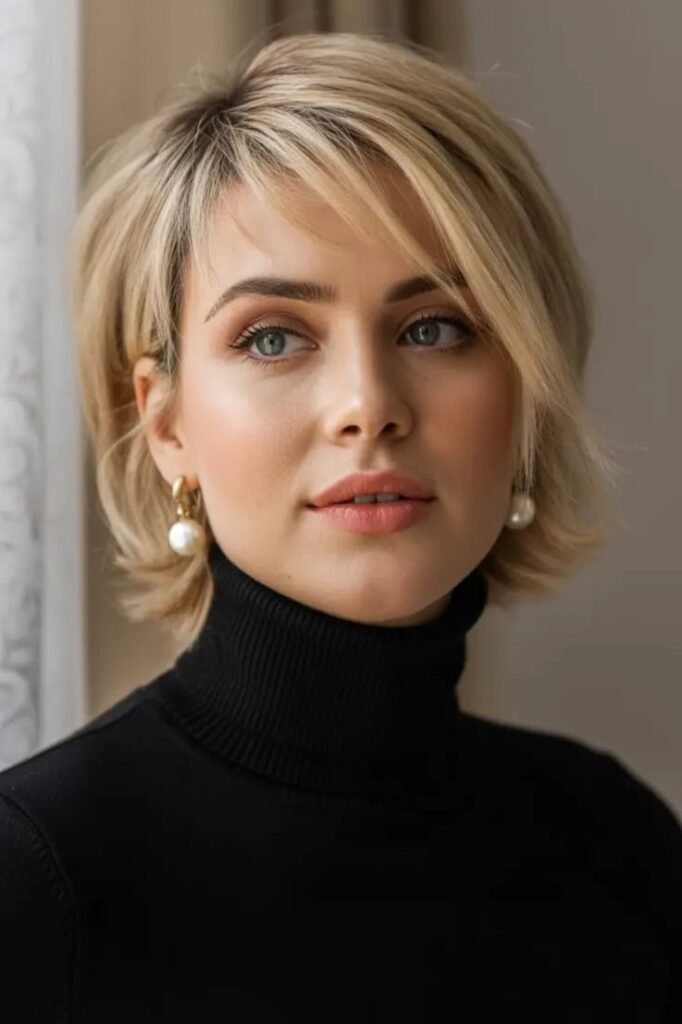 Polished Side-Swept Blonde Bob with Tapered Ends