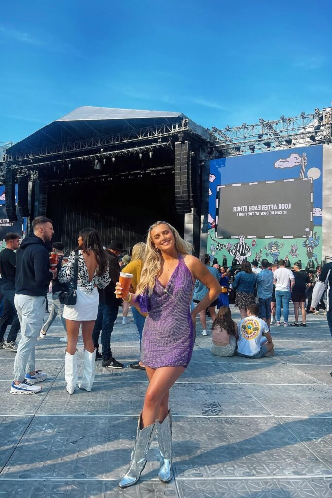 Purple Sequin Halter Mini Dress + Metallic Silver Cowboy Boots