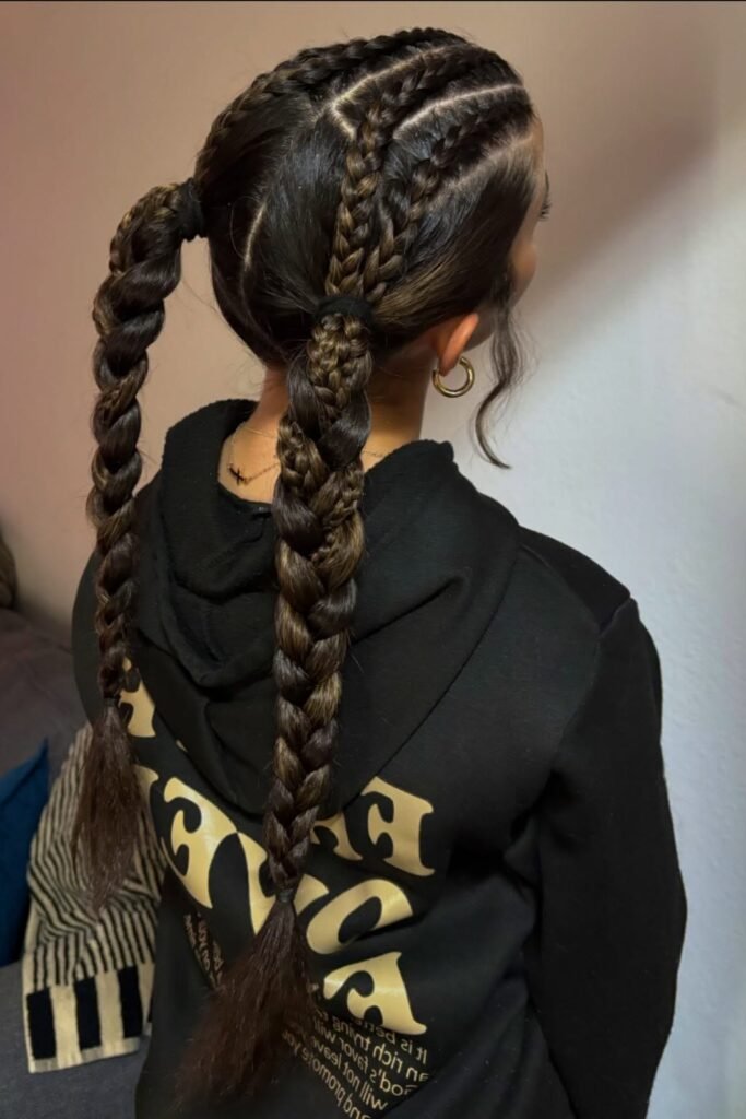 Quadruple Front-to-Back Braids into Thick Three-Strand Pigtails