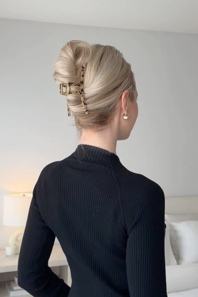 Refined Vertical French Twist with Slim Leopard Print Claw Clip