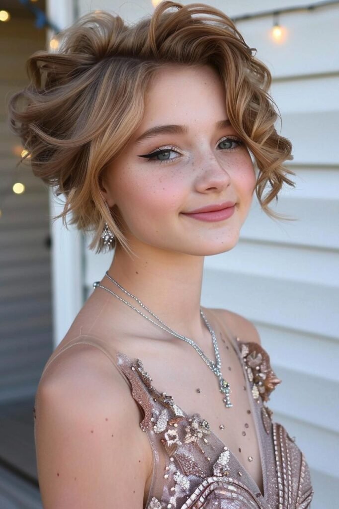 Romantic Curly Bob with Deep Side Part