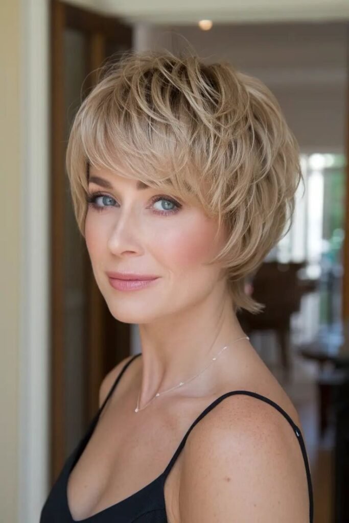 Rounded Tapered Pixie with Layered Crown