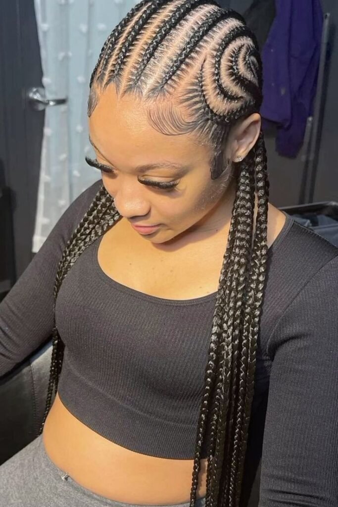S-Curve Patterned Cornrows with Center-Parted Braids
