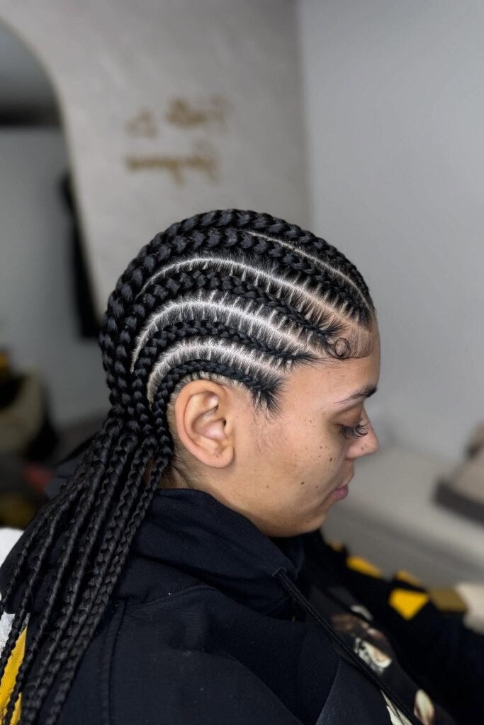 S-Shaped Wave Cornrows with Soft Baby Hair