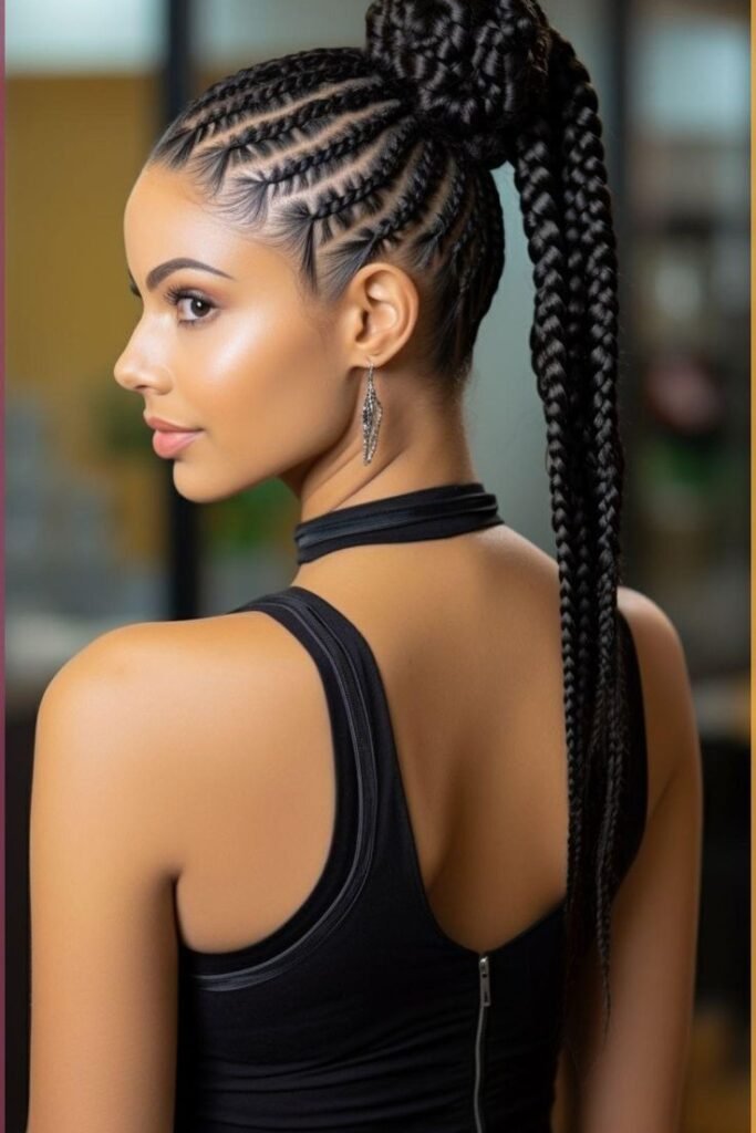 Sculpted Cornrow Ponytail with High Braided Base