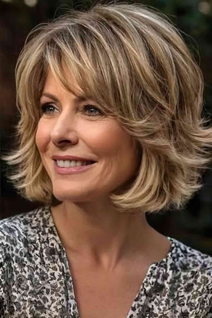 Shaggy Caramel Bob with Wispy Curtain Bangs