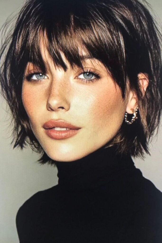 Shaggy Dark Pixie Cut with Choppy Fringe